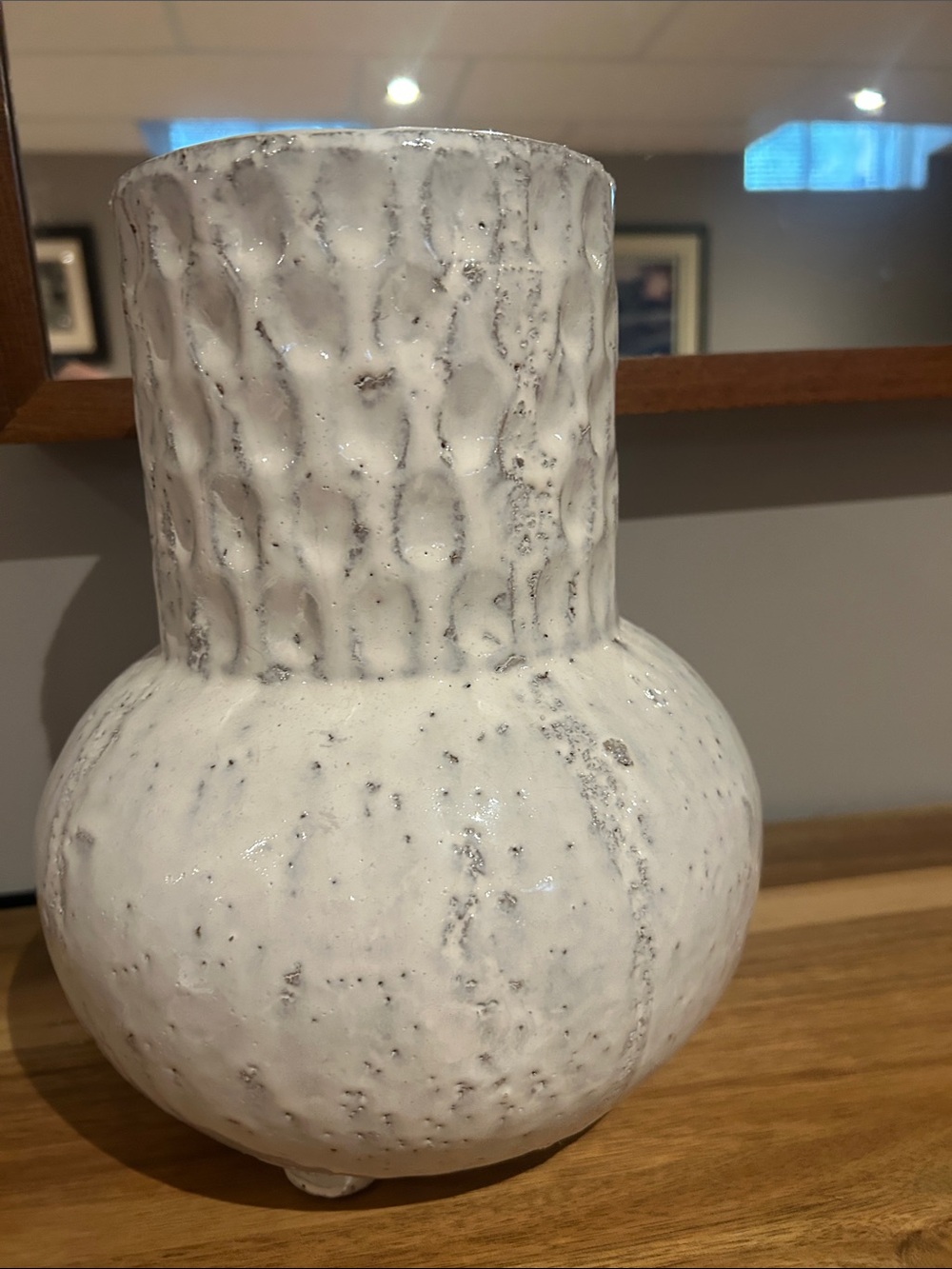 Handcrafted White Ceramic Textured Vase - Home Accents